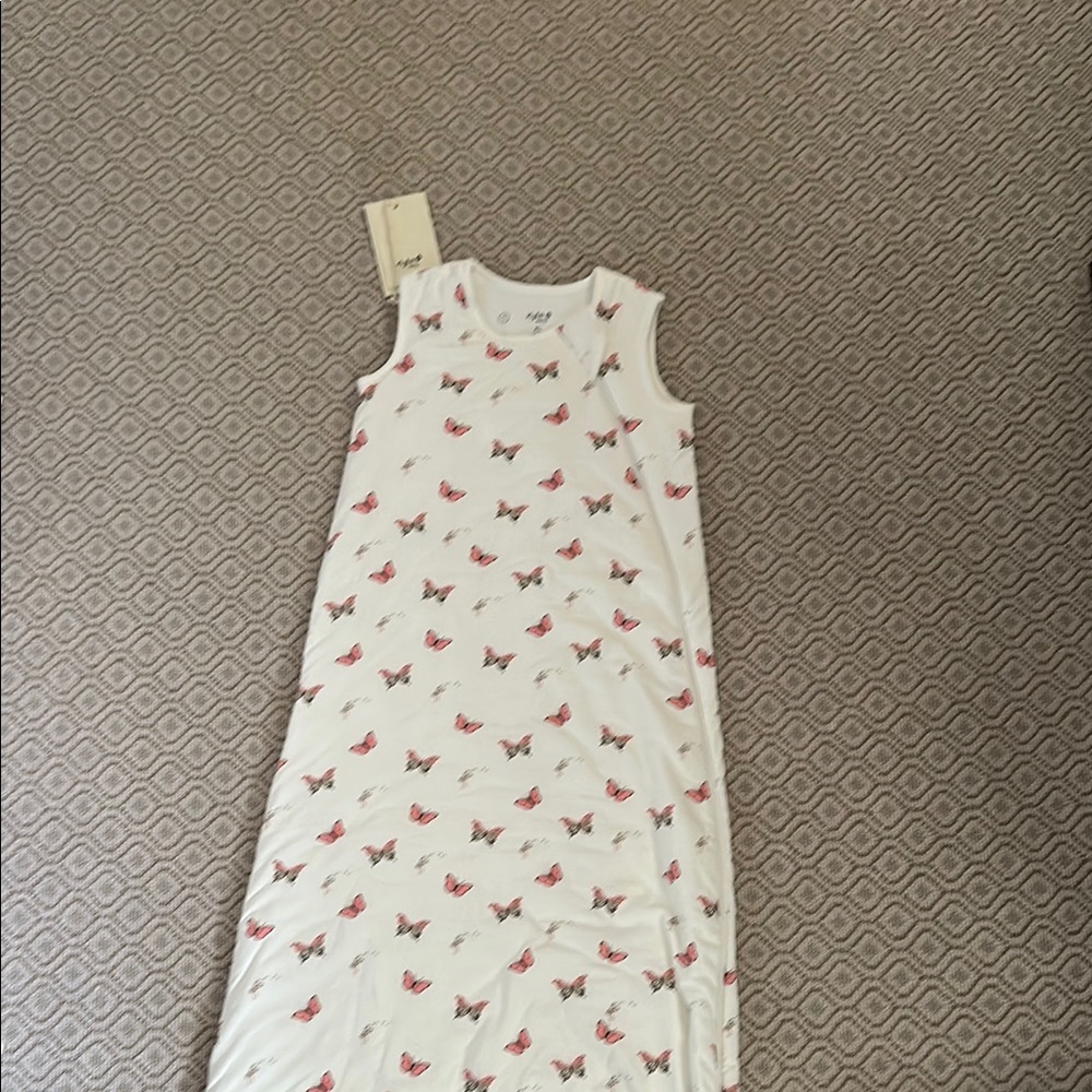 Sleeveless White Dress with Red Butterfly Print